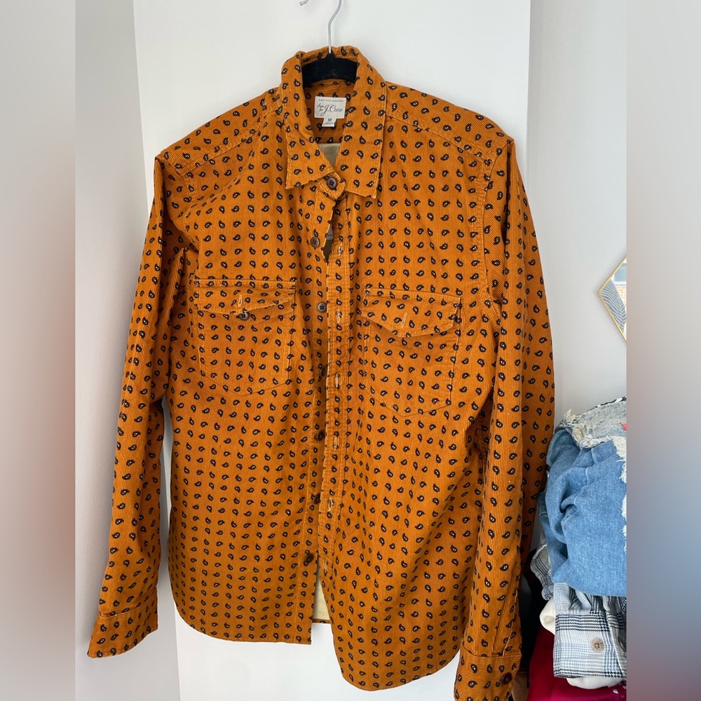 NWT Sewn by JCrew Yellow Paisley Button Up Sz Medium